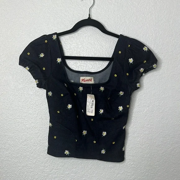 Miaou Daisy Crop Top | Kelly Cap Sleeve - XS - Picture 3 of 7